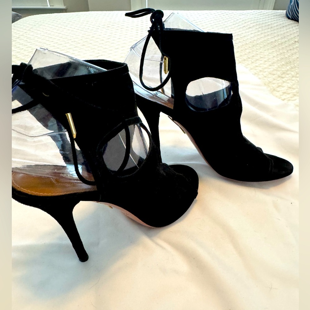 Aquazzura Black Cutout suede Heels. Worn one time at formal event. Size 38.